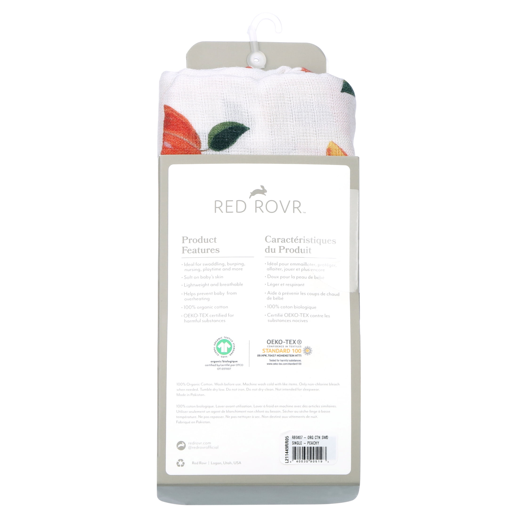 Red Rovr 100% Organic Cotton Muslin Infant Swaddle Blanket, Large, Unisex, Peachy