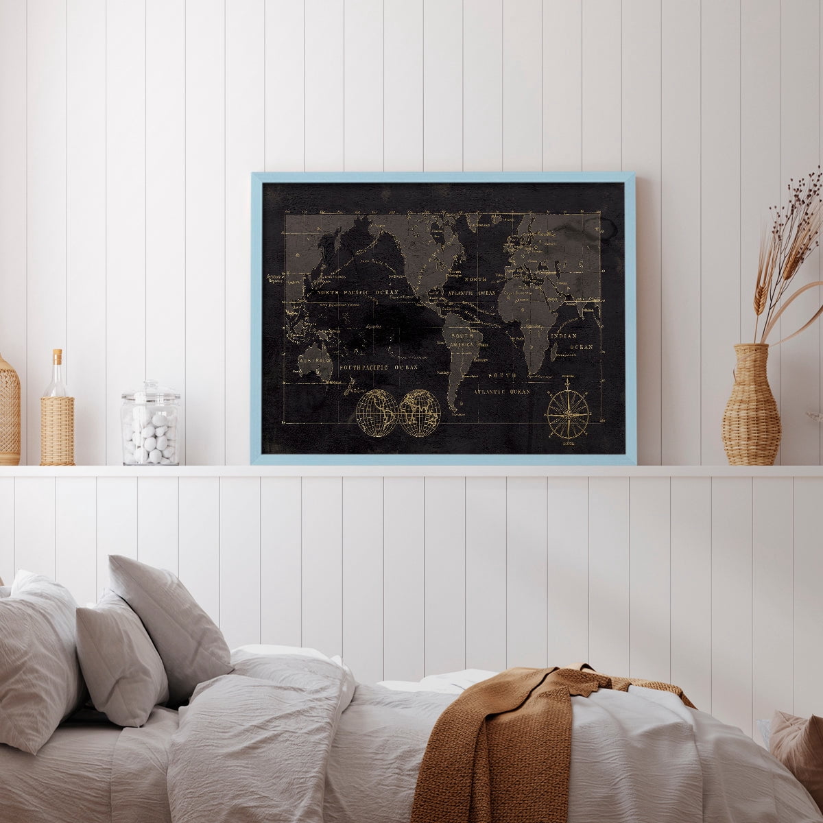 Black Gold Map by Carol Robinson - Restickable Framed Giclée Print