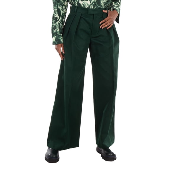 Burberry Wide Leg Pleated-Detail Cotton Trousers, Brand Size 4 (US Size 2)