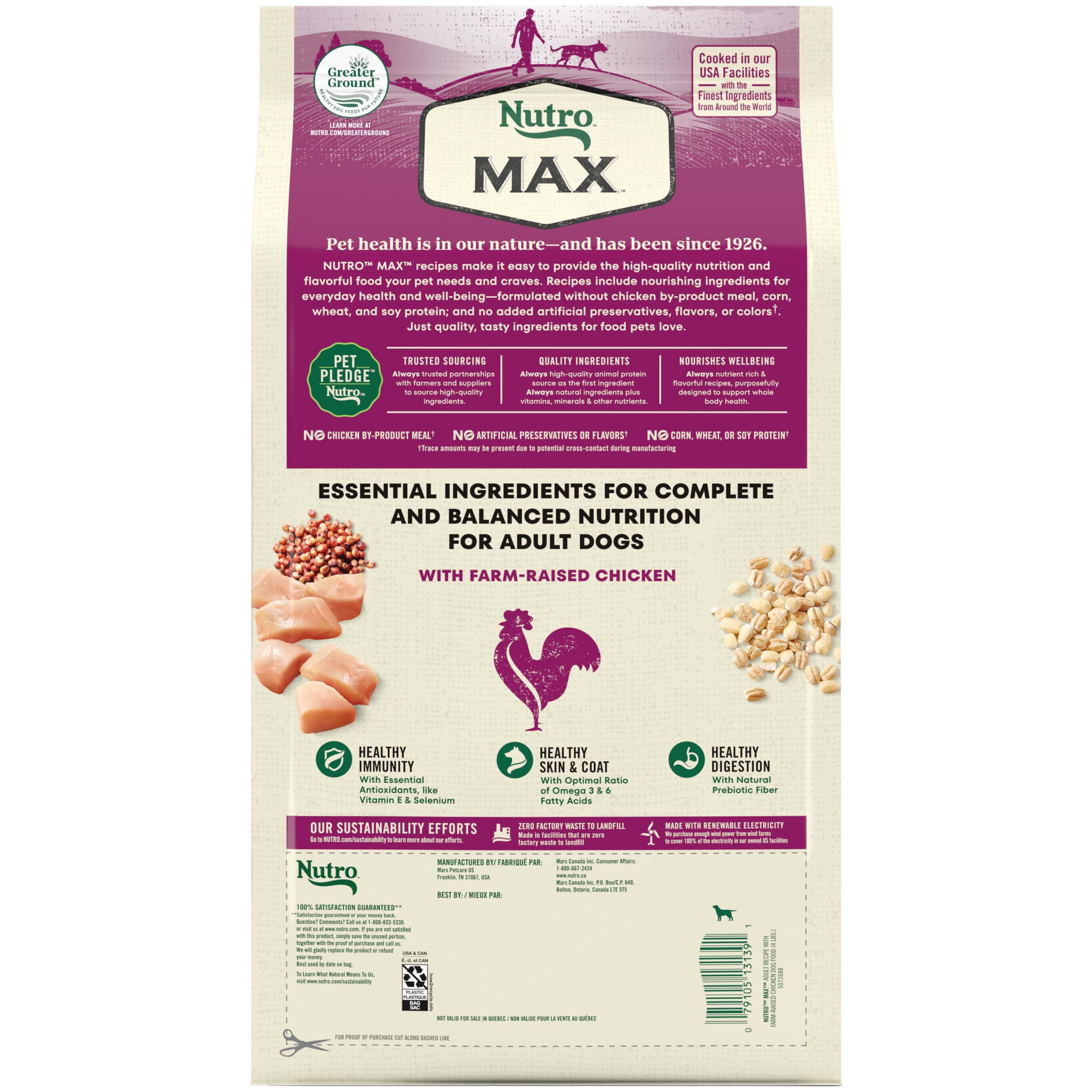 Nutro Max Adult Dry Dog Food with Farm-Raised Chicken, 4 lb. Bag