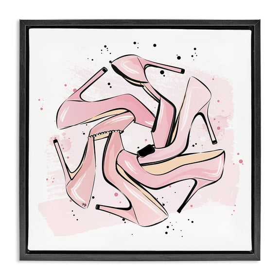 Stupell Industries Contemporary Heels with Modern Pattern Black Floating Frame Canvas Art, 18 x 18, by Martina Pavlova
