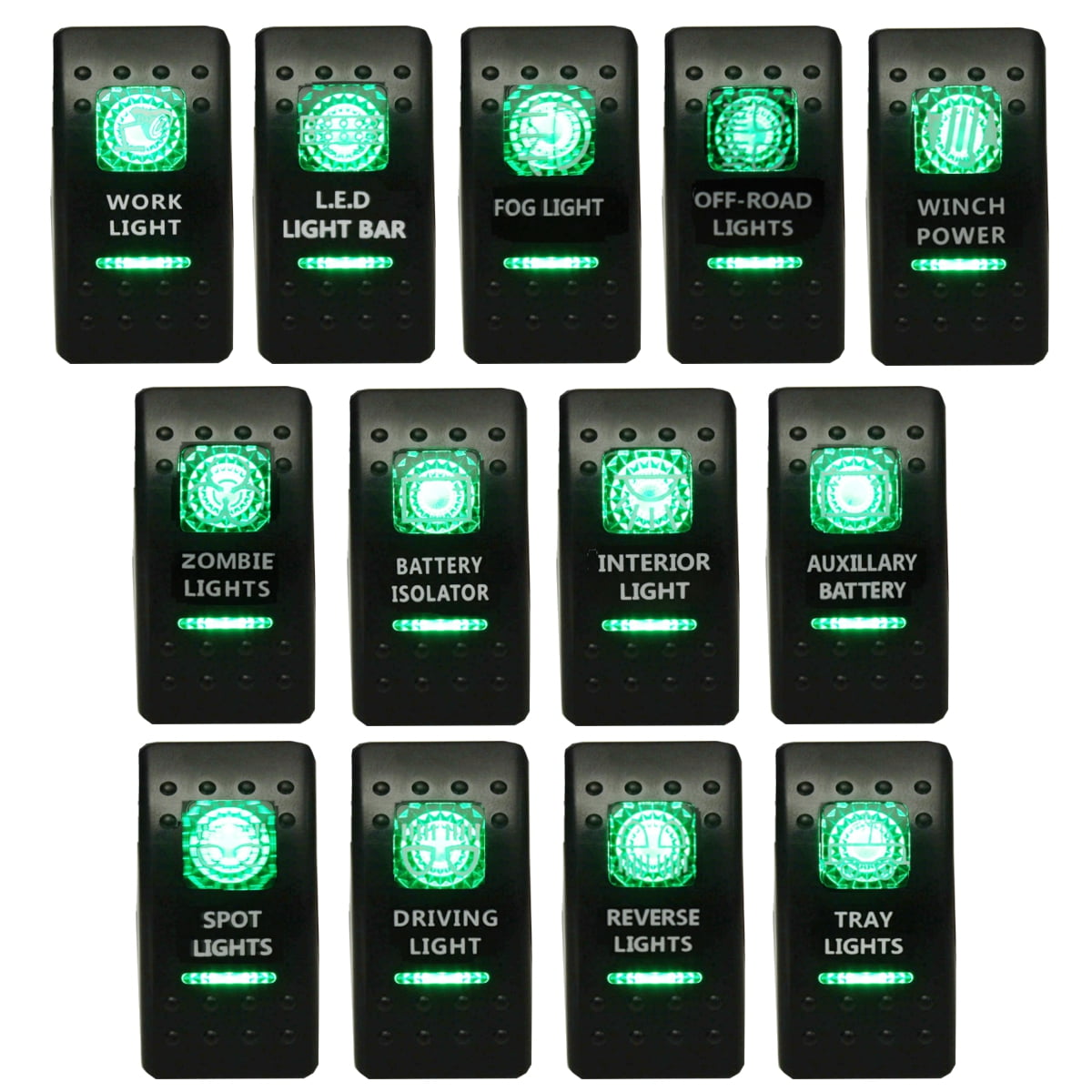Waterproof Marine Rated Green LED On/Off Rocker Switch Boat Car Truck Dome Light