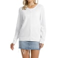 thumbnail image 3 of QUALFORT Women’s 100% Cotton Lightweight Button-Front Cardigan Sweater，crew neck Long Sleeve Knit, 3 of 6