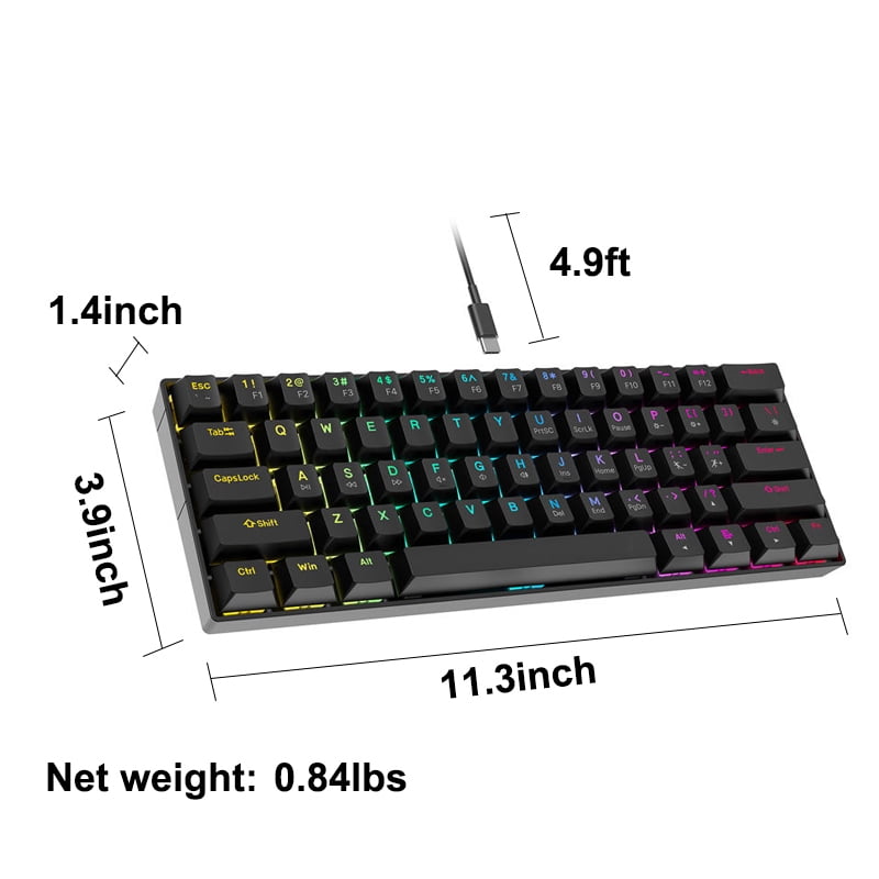 60% Mechanical Keyboard, Wired Gaming Keyboard with Blue Switches, LED Backlit Ultra-Compact 61 Keys Mini Keyboard for Laptop Gamer
