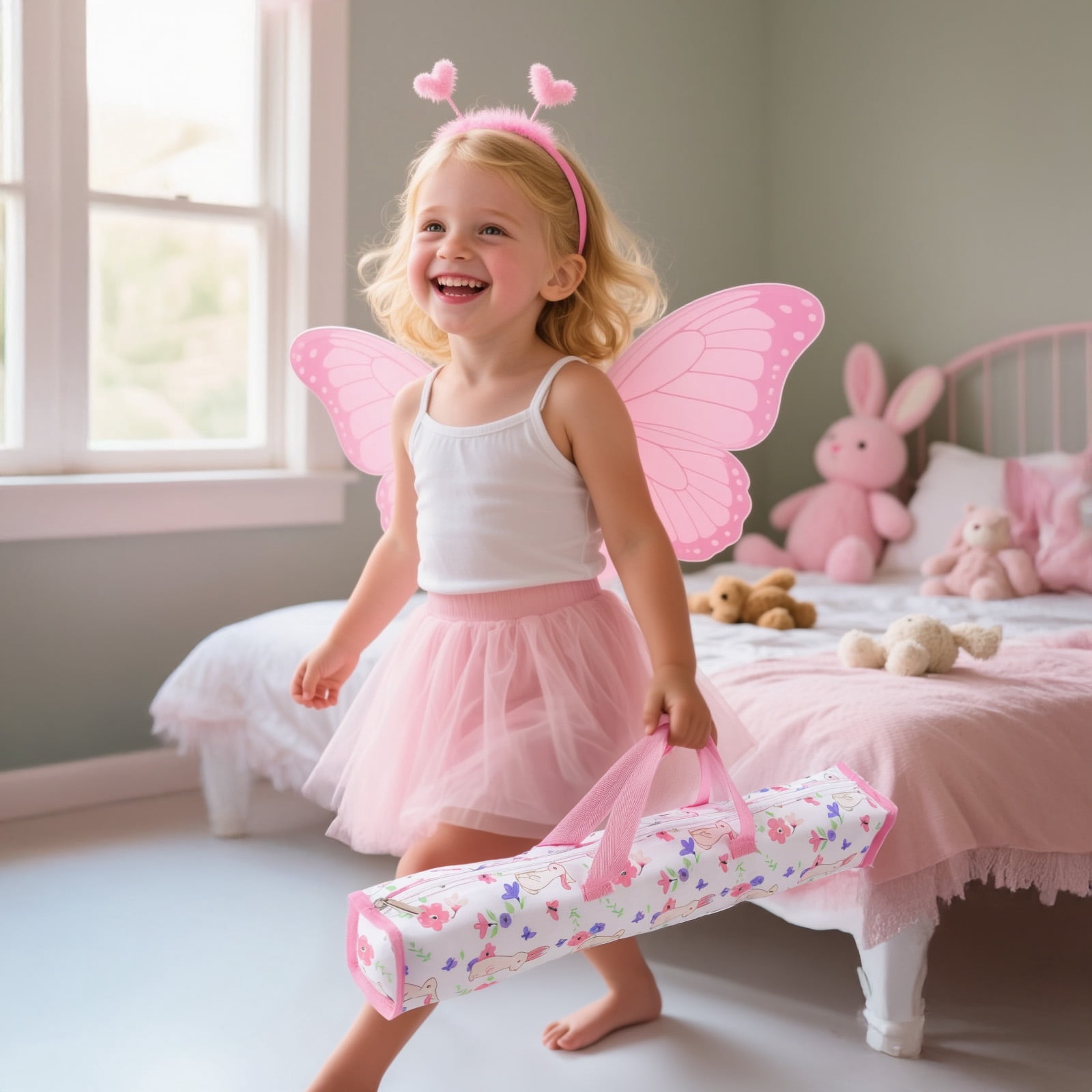 RSG Reborn Baby Doll Crib, Pink Floral Foldable Doll Bed for 17-20 Inch Reborn Dolls, Portable Doll Furniture with Storage Bag, Pretend Play Gift for Kids Ages 3+