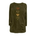 thumbnail image 5 of FRSASU Women's Fall Winter Plush Tops Love Heart Print Pullover Fleece Crewneck Sweatshirt Warm Sweater with Pockets Army Green, 5 of 5