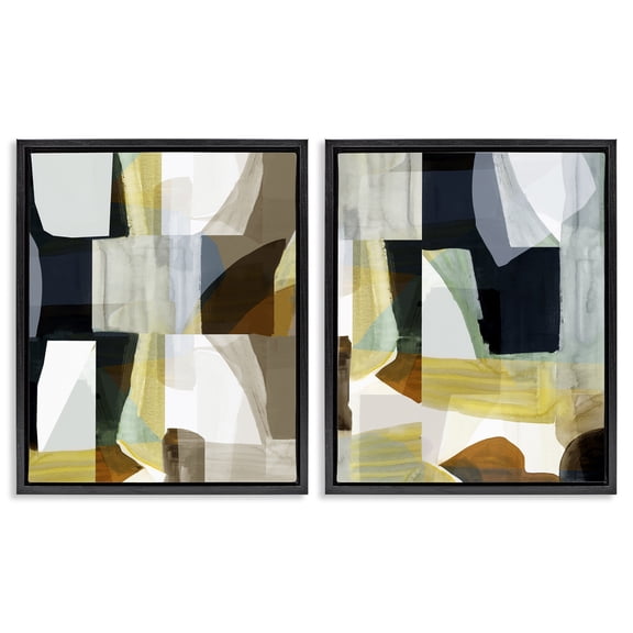 Stupell Industries Geometric Desert Motif Abstract Painting Black Floater Framed Canvas Art Print Wall Art, 17 x 21, Set of 2