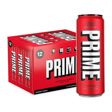 Prime Energy Drink "Tropical Punch," Naturally Flavored, 200Mg Caffeine, Zero Sugar, 300Mg Electrolytes, Vegan, 12 Fl Oz Per Can (Pack Of 12)