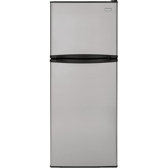 Haier 98 cu ft Top Freezer Refrigerator with Adjustable Glass Shelves, Stainless Steel, 24 in