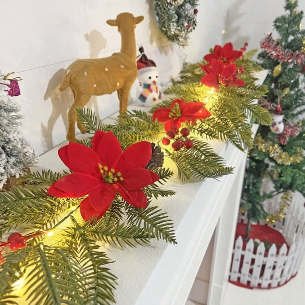 First-Class Red Christmas Flower Lantern Needle Led Light String Artificial Flower Christmas Rattan Light String