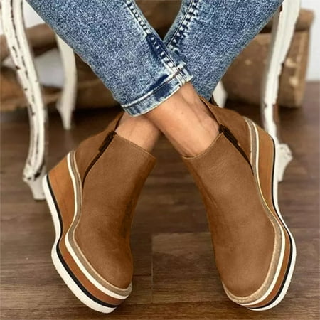 

Ankle Women s Zipper Heel Wedge Size Fashion Side Solid Boots Plus Color Platform women s boots