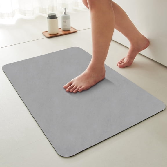 Cfweater Non Slip Bath Mat 16"x24" - Quick Dry Absorbent Thin Bathroom Rug, Machine Washable, Grey