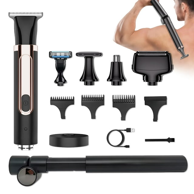 DoCatop 5-in-1 Back Shaver for Men, Electric Back Hair Shavers with Detachable Long Handle, Multifunctional Body Hair Removal Razor with Interchangeable Heads, Grooming Tool with