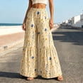 thumbnail image 6 of Women's Floral Wide Leg Pants High Waisted Palazzo Trousers, Boho Flowy Tiered Bell Bottom Pants for Beach Vacation, 6 of 7