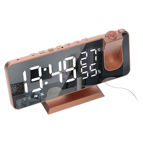 Reloj despertador digital USB con luz LED y control de voz, lámpara de noche regulable con hora de mesa Oro rosa