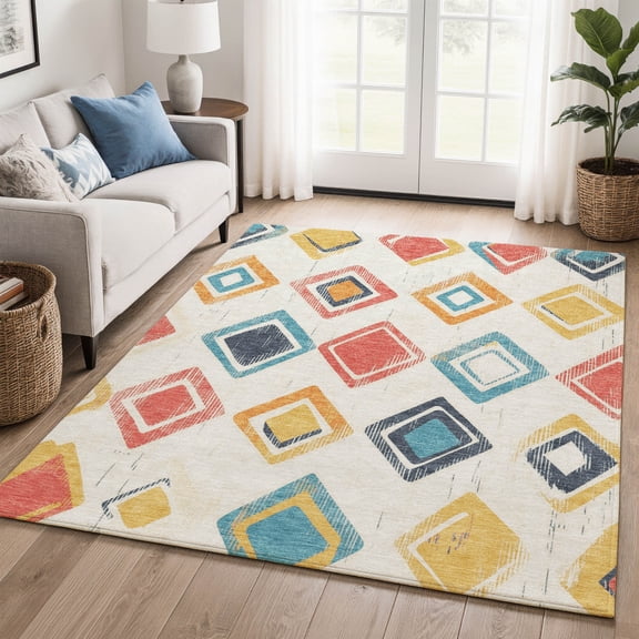 Addison Rugs Mayfield Premium Machine Washable Transitional Geometric Ivory Rectangle Rug, 10' x 14'