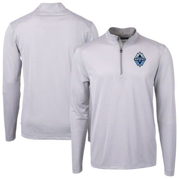 Men's-Cutter & Buck  Gray Vancouver Whitecaps FC Big & Tall Virtue Eco Pique Micro Stripe Recycled Quarter-Zip Top