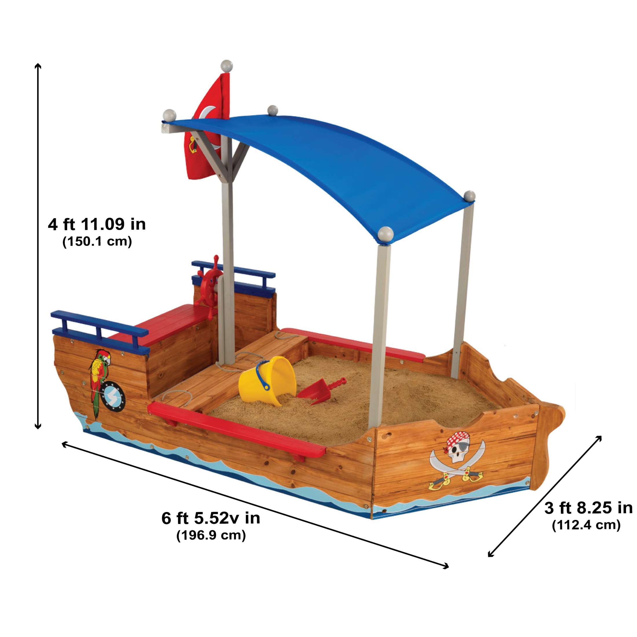 KidKraft Wooden Pirate Sandbox with Canopy, Covered Kid's Sandbox, Blue & Red - image 5 of 5