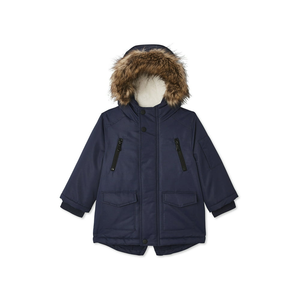 GEORGE - George Toddler Boy Faux Fur Hooded Parka Winter Jacket Coat ...
