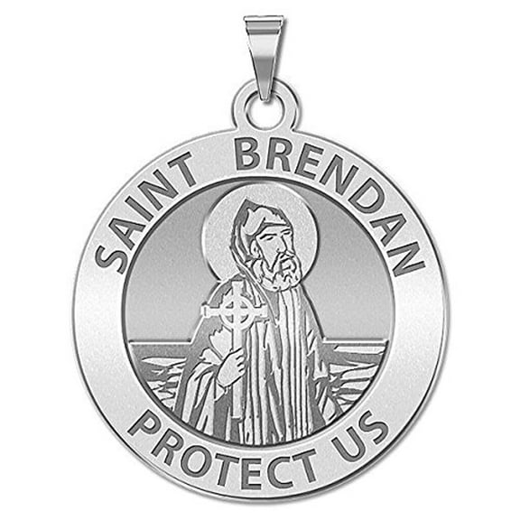 PicturesOnGold.com Saint Brendan Religious Medal Female Adult Pandant - 2/3 inch Size of Dime, Sterling Silver