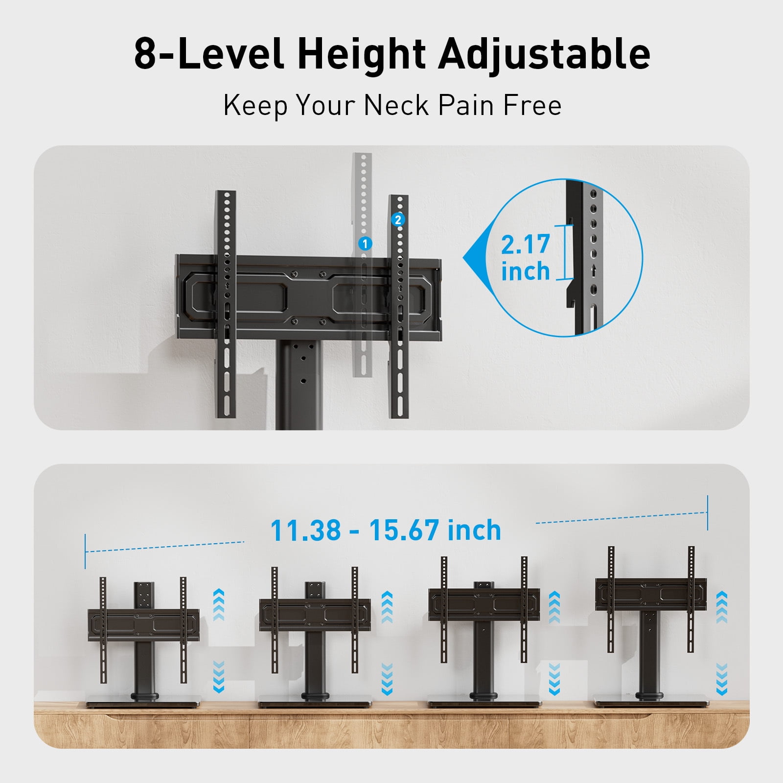 MountFTV Universal Table Top Swivel TV Stand Mount with Alloy Steel Glass Base for 24-60 inch TVs, Tabletop tv stand base with 50° Swivel, Hold up to 99Lbs, Max 400x400mm