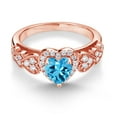thumbnail image 3 of Gem Stone King 18K Rose Gold Plated Silver Swiss Blue Topaz and White Moissanite Halo Ring for Women | 1.13 Cttw | Heart Shape 6MM | Gemstone November Birthstone | Size 7, 3 of 6