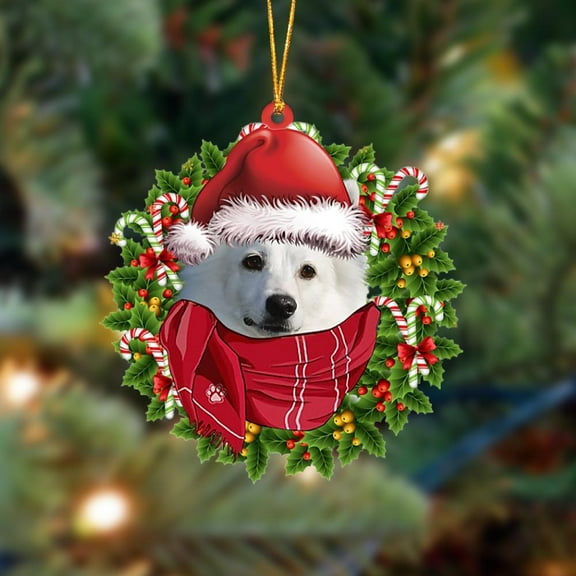 Acrylic 2D FLAT American Eskimo-Xmas Bandana Hanging Ornament