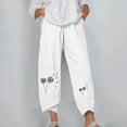 thumbnail image 2 of Women's Elastic Waist Wide Leg Pants Cute Graphic Printed Tulip Hem Cotton Linen Pant with Pockets Winter Loose-Fit Casual Trousers, 2 of 5