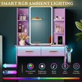 thumbnail image 5 of FANRAL Vanity Desk with LED Lighted Mirror and Power Outlet,Makeup Vanity Table with Storage Drawers,3 Lighting Modes and Adjustable Brightness,Dressing Table for Bedroom,Purple Vanity, 5 of 7