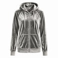 thumbnail image 5 of Enjoytime Velvet Hoodies for Women Long Sleeve Zip Up Jacket Fall Winter Solid Soft Casual Sweatshirt Outerwear with Pocket, 5 of 7