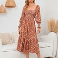 thumbnail image 5 of snilers Maternity Dresses Floral Square Neck Puff Long Sleeve Midi Dress Baby Show Flowy Smocked Chiffon Pregnancy Dress S-2XL, 5 of 7