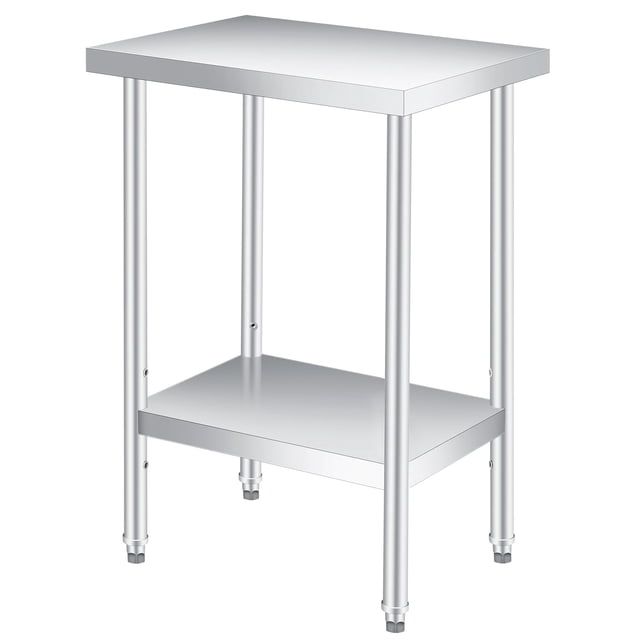 QinaQin Mesa de trabajo de acero inoxidable para preparación, mesa comercial de cocina con entrepaño inferior ajustable, ideal para restaurante, hotel, bar, garaje o área de trabajo