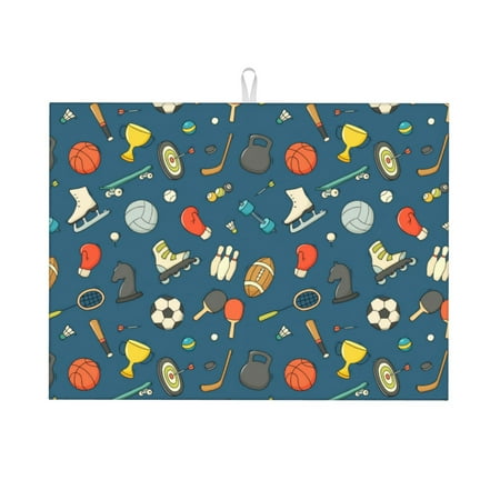 

Tebeau Sports Ball Print Dish Drying Mat for Kitchen Counter Dish Drying Pad with Non-slip Rubber Backed Hide Stain Anti Absorbent for Kitchen Counter Drying Mat