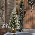 thumbnail image 5 of 4Ft Pre-Lit LED Battery-Operated with Timer Artificial Flocked Fir Christmas Tree with Square Planter, 5 of 20