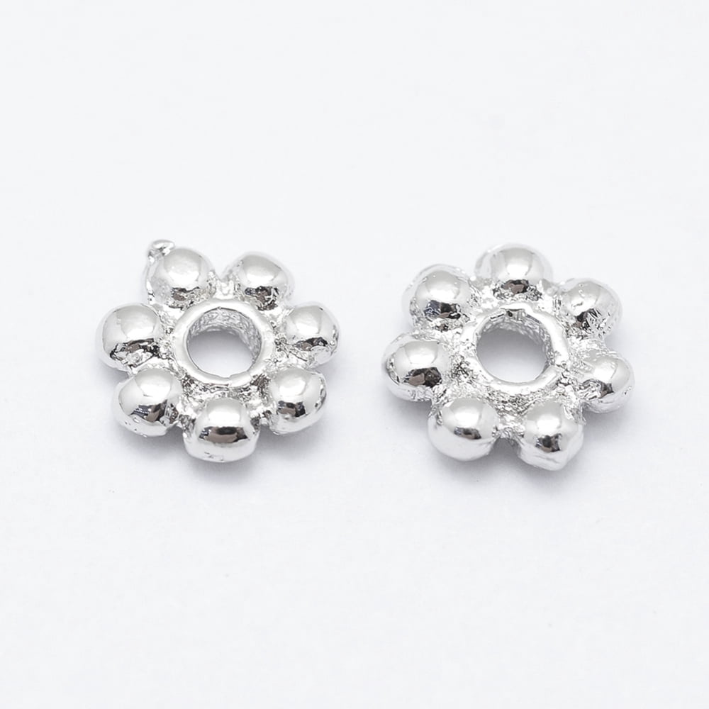 200pc Brass Daisy Spacer Beads Long-Lasting Plated Real Platinum Plated Nickel Free Flower 5.5x1.5mm Hole: 1mm