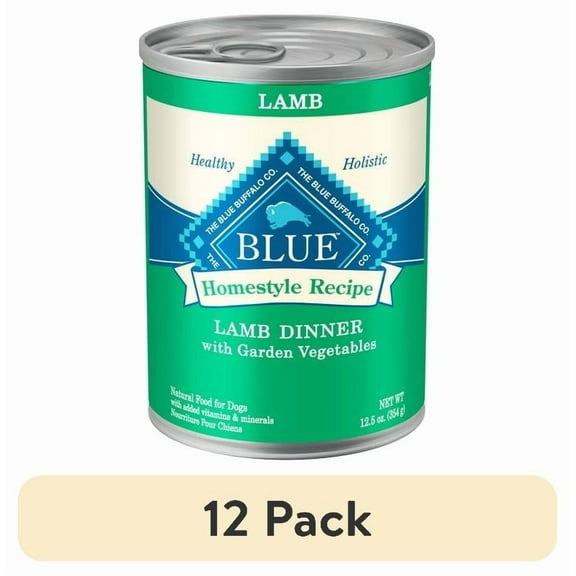 (12 pack) Blue Buffalo Homestyle Recipe Adult Wet Dog Food, Lamb Dinner, 12.5-oz. Can