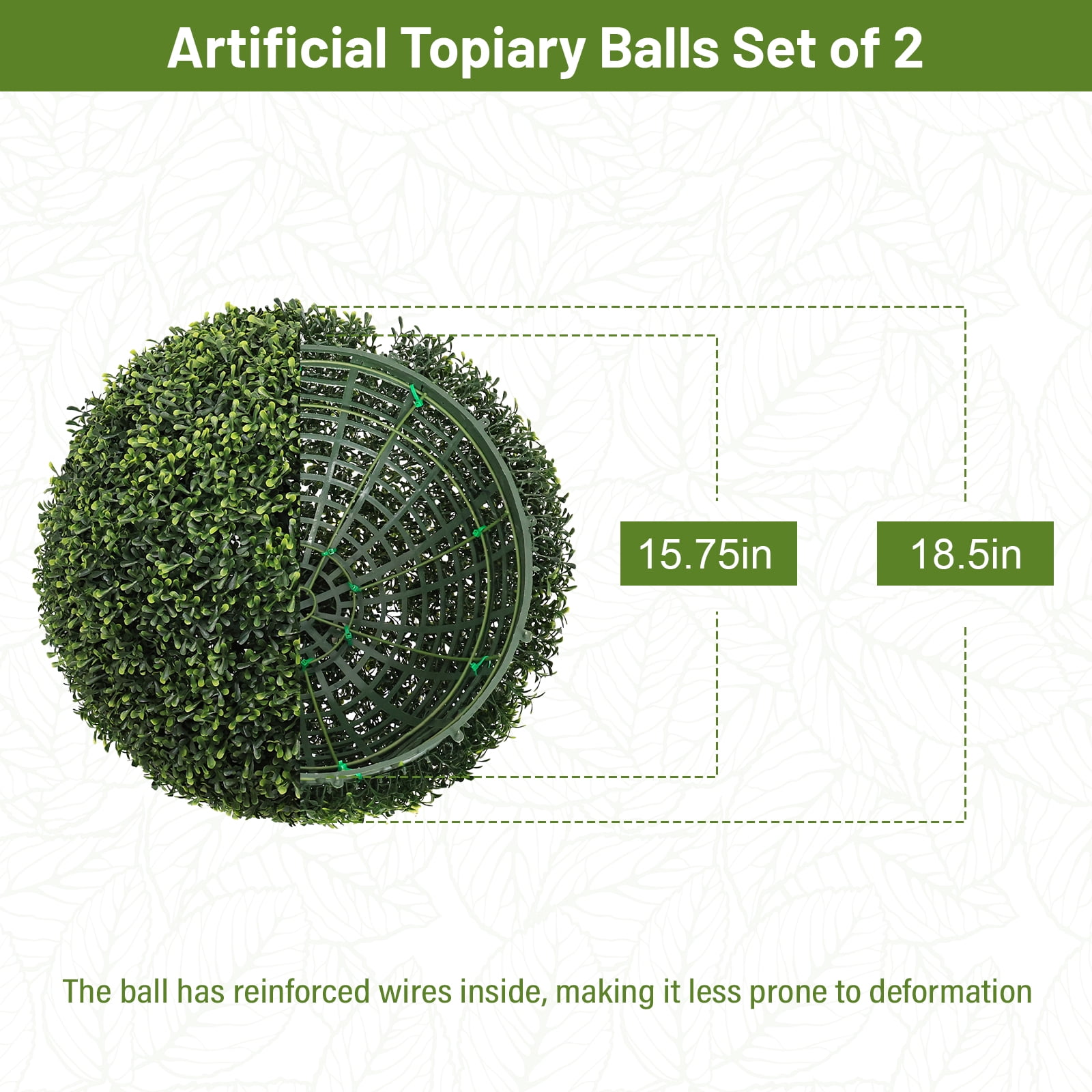 Artificial Topiary Balls, Faux Boxwood Large Green Decorative Spheres for Garden Front Porch Outdoor Decor, Green