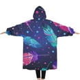 thumbnail image 2 of Oversized Wearable Blanket Hoodie,Neon Feather with Dots Pattern Sherpa Blanket Hoodie with Super Pockets,Super Warm Fuzzy Pullover for Women & Men, 2 of 6