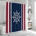 thumbnail image 6 of Navy Blue Red Stripe Bathroom Shower Curtains with 12 Hooks Polyester Waterproof Shower Curtain for Stalls and Bathtubs Coastal Nautical Rudder Farmhouse Decorative Bathroom Curtain 66x72 Inches, 6 of 9