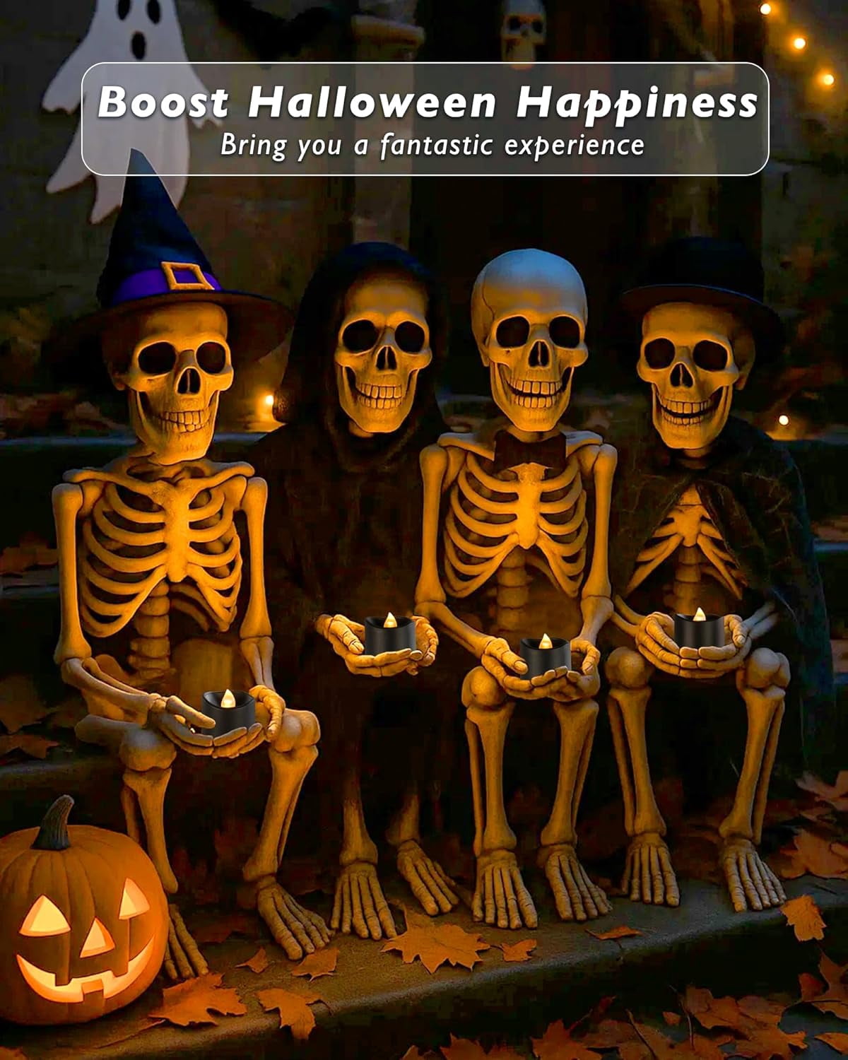 Homemory Black Tea Lights Candles Battery Operated, 24-Pack Flameless Votive Candles, 200+Hours Flickering LED Candles Colored Tealights Candles for Halloween, Holiday Decor, Theme Party, Table Decor