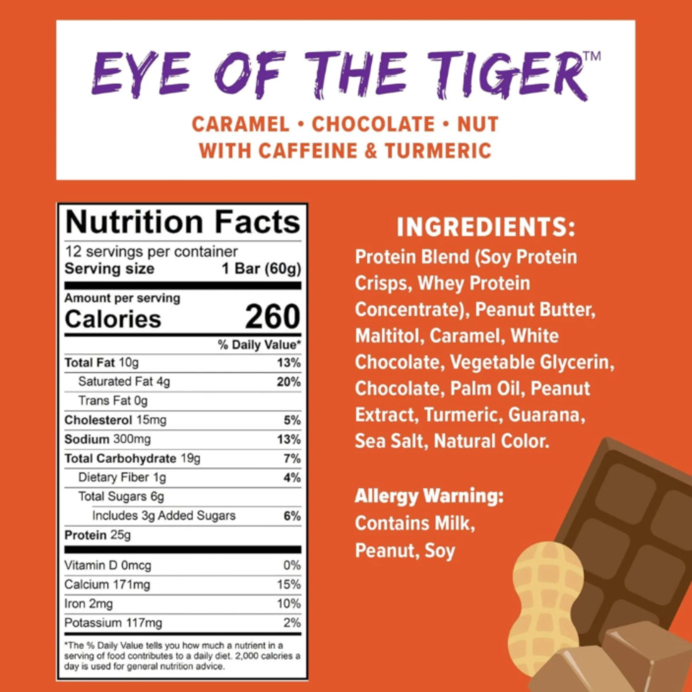 (3 pack) JiMMYBAR! Eye of the Tiger Caramel Chocolate Nut Protein Bar, 4 Pack
