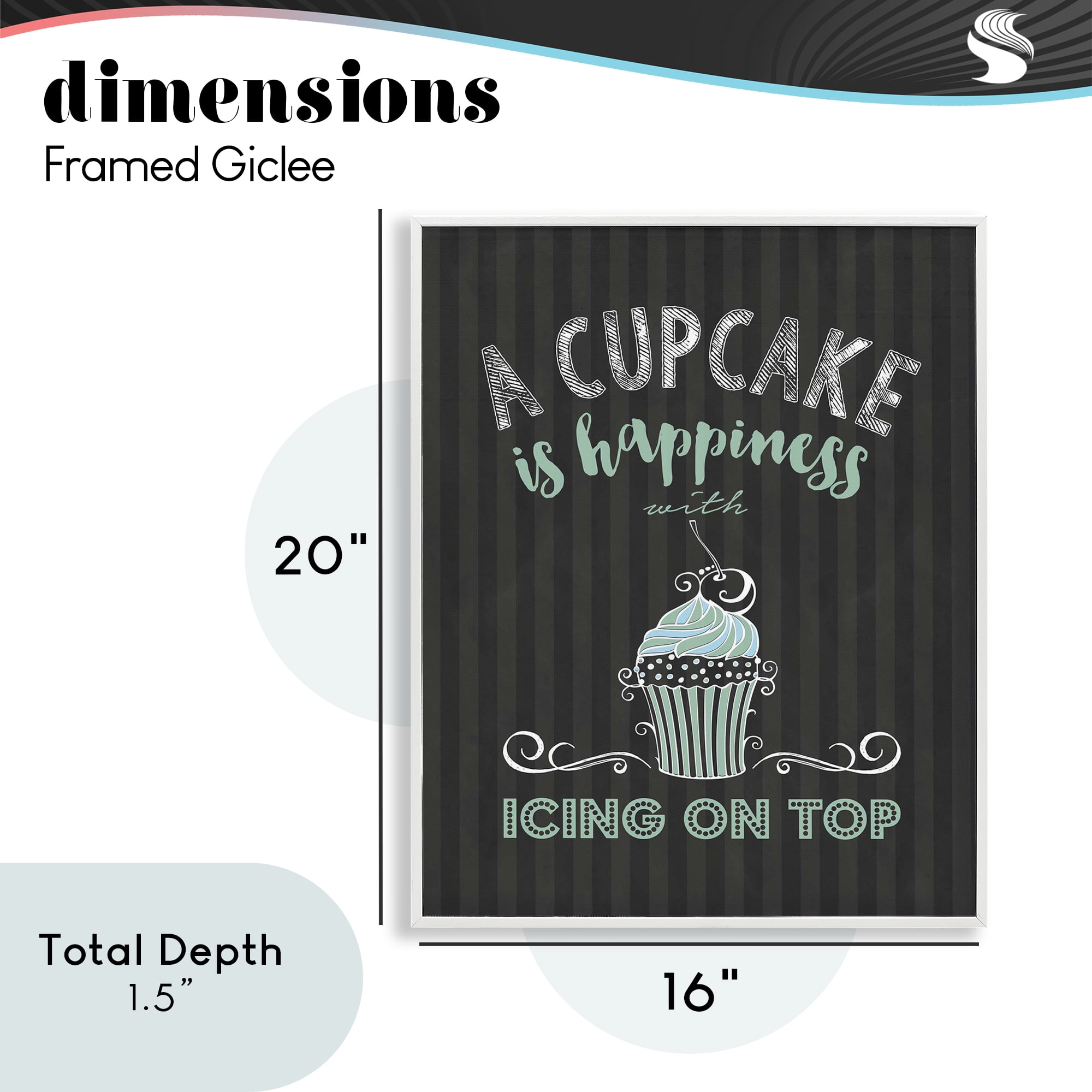 Cupcake Is Happiness with Icing White Framed Giclee Art, design by Lettered and Lined