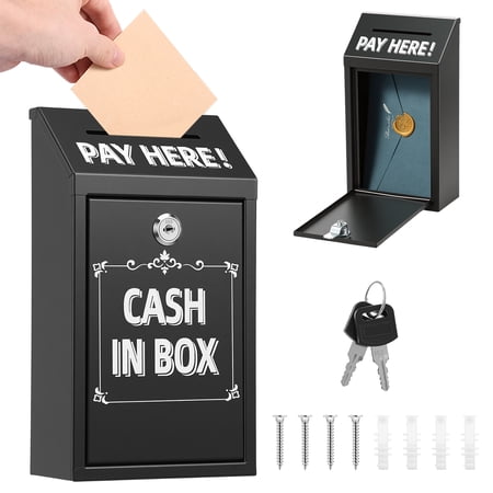 Metal Donation Box with Lock Slot Safe Suggestion Charity Collection Donation Money Lock Box Cash Drop Money Case Suggestion Box Black 10.24 x 5.71 x 2.95