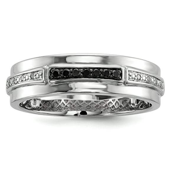 Sterling Silver White & Black Diamond Men's Ring