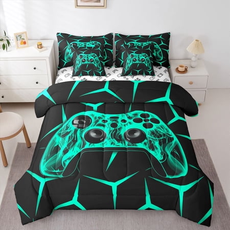 Castle Fairy Teens Video Game Twin Bedding Sets Geometric Gamepads Bedding Comforter Set