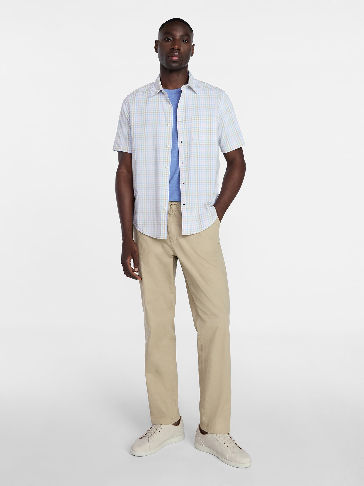 George Men's & Big Men's Modern Fit Poplin Button Up Shirt with Short Sleeves, Sizes XS-5XL