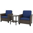 thumbnail image 4 of EAGLE PEAK Ocean Vista Patio Outdoor 3 piece Variated Brown Wicker Conversation Dining Chair Set, Blue Cushions, 4 of 10