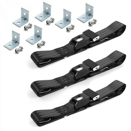 SafeTboy 676477 Standard 2 Point Black Lap Bench Seat Belt Kit with Bracketry for 1979-1987 AMC Eagle - 3 Belts