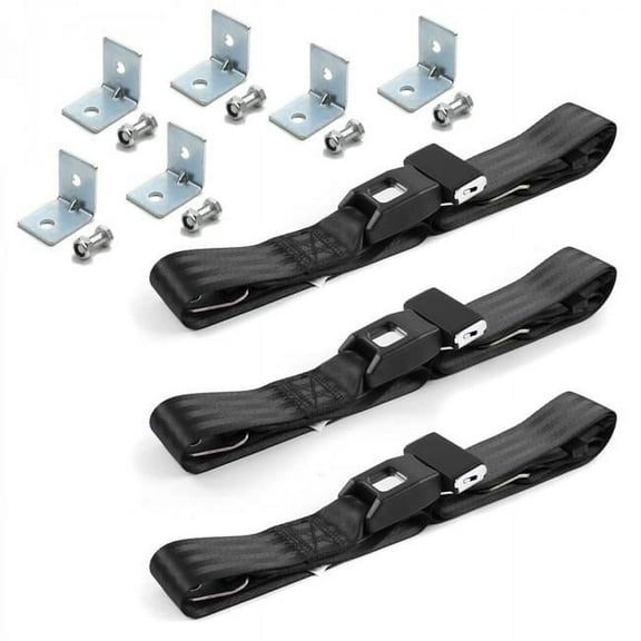 SafeTboy 676477 Standard 2 Point Black Lap Bench Seat Belt Kit with Bracketry for 1979-1987 AMC Eagle - 3 Belts