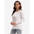 thumbnail image 4 of Womens Long Sleeve Tops Casual Basics Fall Shirts Solid Crewneck T-Shirt, 4 of 6